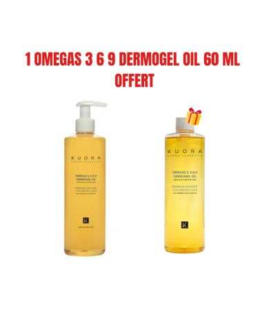KUORA OFFRE OMEGA 3 6 ET 9 HUILE DERMOGEL PEAUX SENSIBLES SECS ET ATOPIQUE 400 ML + 1 OMEGAS 3 6 9 DERMOGEL OIL 60 ML  OFFERT