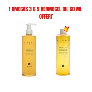 KUORA OFFRE OMEGA 3 6 ET 9 HUILE DERMOGEL PEAUX SENSIBLES SECS ET ATOPIQUE 400 ML + 1 OMEGAS 3 6 9 DERMOGEL OIL 60 MLOFFERT