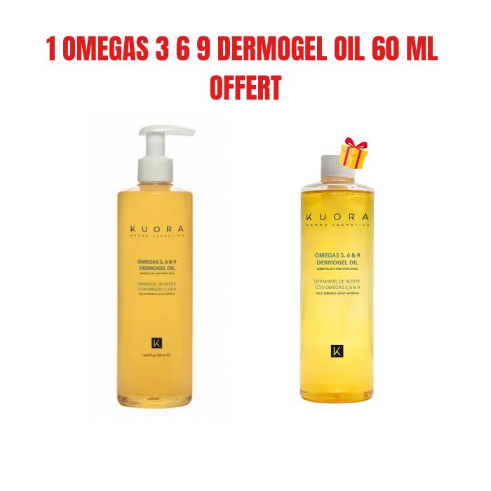 KUORA OFFRE OMEGA 3 6 ET 9 HUILE DERMOGEL PEAUX SENSIBLES SECS ET ATOPIQUE 400 ML + 1 OMEGAS 3 6 9 DERMOGEL OIL 60 MLOFFERT