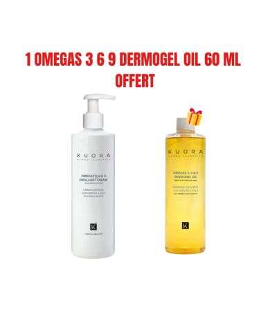 KUORA  OFFRE CREME EMOLLIENTE OMEGA 3 6 ET 9 PEAUX SENSIBLES SECS ET ATOPIQUE 400 ML + 1 OMEGAS 3 6 9 DERMOGEL OIL 60 ML  OFFERT