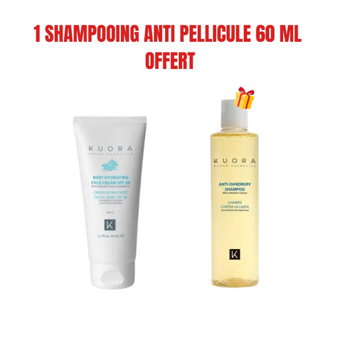 KUORA OFFRE CREME HYDRATANTE VISAGE POUR BEBES SPF 30 50 ML + 1 SHAMPOOING ANTI PELLICULE 60 MLOFFERT