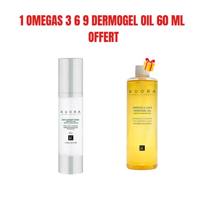 KUORA OFFRE CREME DE SOJA VISAGE JOUR ET NUIT 50 ML + 1 OMEGAS 3 6 9 DERMOGEL OIL 60 MLOFFERT