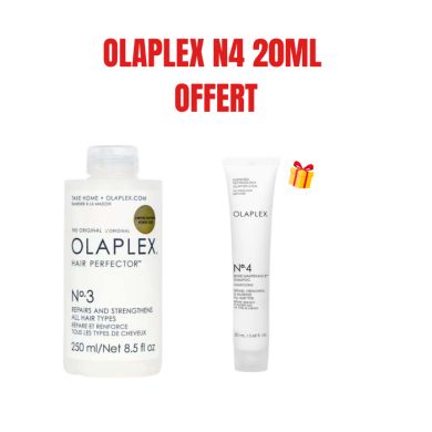 OLAPLEX OFFRE PERFECTOR CHEVEUX N 3 TOUS LES TYPES DE CHEVEUX 250 ML + OLAPLEX N4 20ML OFFERT