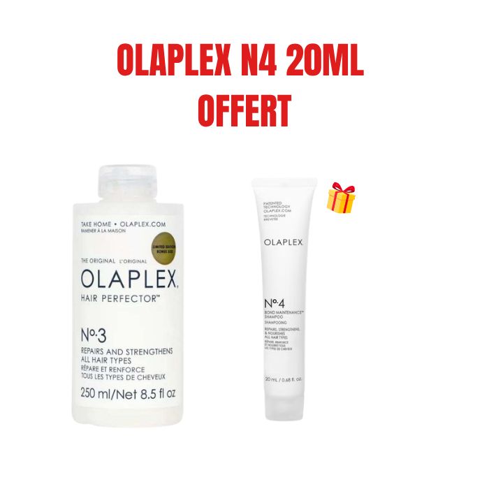 OLAPLEX OFFRE PERFECTOR CHEVEUX N 3 TOUS LES TYPES DE CHEVEUX 250 ML + OLAPLEX N4 20ML OFFERT