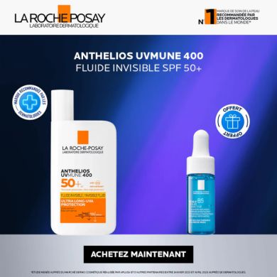 LA ROCHE POSAY OFFRE ANTHELIOS UVMUNE 400 FLUIDE SOLAIRE INVISIBLE SPF 50+ 50 ML + HYALU SERUM B5 10ML OFFERT