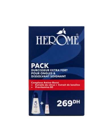 HEROME DISSOLVANT SOIGNANT 120ML + DURCISSEUR EXTRA FORT POUR ONGLES 10ML