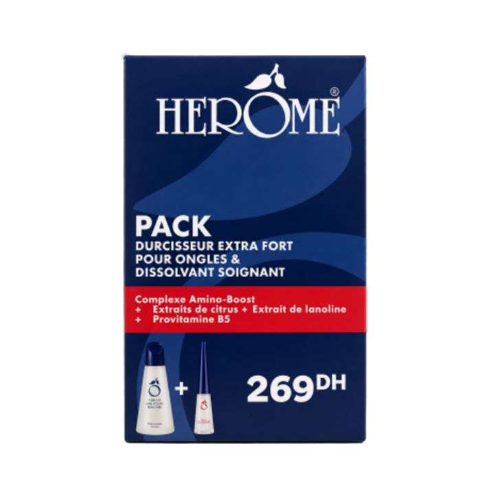 HEROME DISSOLVANT SOIGNANT 120ML + DURCISSEUR EXTRA FORT POUR ONGLES 10ML