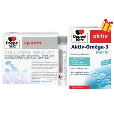 DOPPELHERZ OFFRE KOLLAGEN BEAUTY 30 FLACONS + AKTIV OMEGA3 30 CAPSULES OFFERT