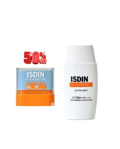 ISDIN DUO FOTOPROTECTOR STICK INVISIBLE 10G + FOTOULTRA 100 ACTIVE UNIFY 50ML