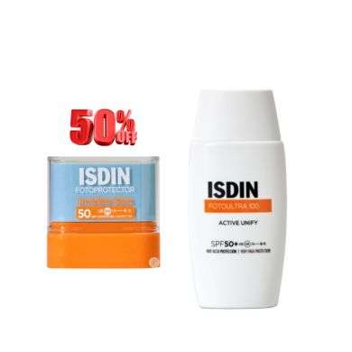 ISDIN DUO FOTOPROTECTOR STICK INVISIBLE 10G + FOTOULTRA 100 ACTIVE UNIFY 50ML