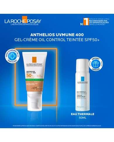 LA ROCHE POSAY OFFRE EXCLUSIVE WEB  ANTHELIOS UVMUNE 400 GEL CREME OIL CONTROL TEINTE SPF 50 + EAU THERMAL 50 ML OFFERTE