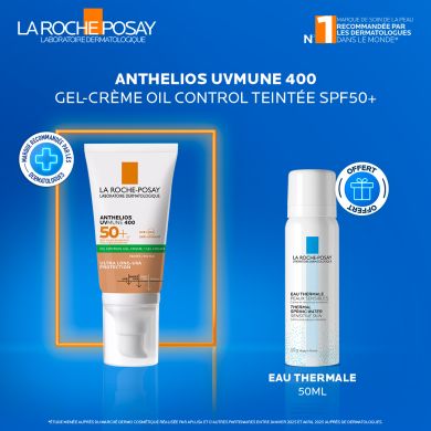 LA ROCHE POSAY OFFRE EXCLUSIVE WEBANTHELIOS UVMUNE 400 GEL CREME OIL CONTROL TEINTE SPF 50 + EAU THERMAL 50 ML OFFERTE