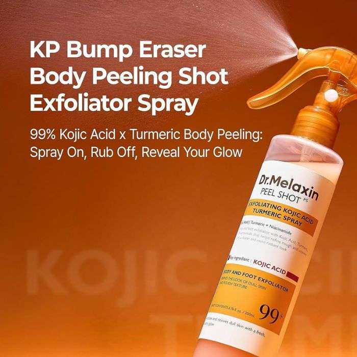 DE MELAXIN PEEL SHOT EXFOLIATING KOJIC ACID TURMERIC SPRAY BODY AND FOOT 200 ML