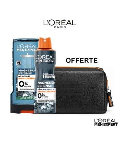 L'OREAL MEN EXPERT OFFRE DUO MAGNESIUM DEFENSEATOMISEUR 48 H 150 ML + GEL DOUCHE 300 ML + TROUSSE OFFERTE