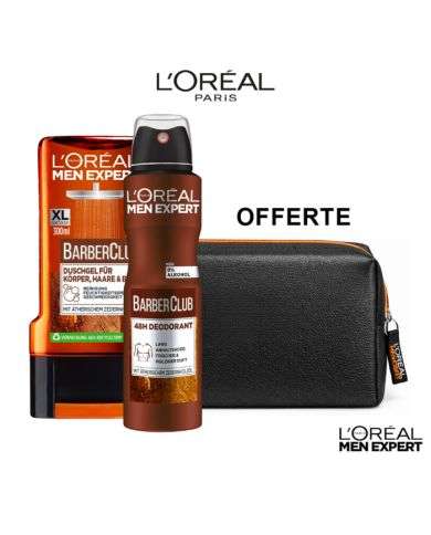 L'OREAL MEN EXPERT OFFRE DUO BARBER CLUBDEODORANT ATOMISEUR PROTECTION 48 H 150 ML + GEL DOUCHE 300 ML + TROUSSE OFFERTE