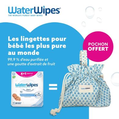 WATERWIPES OFFRE PACK LINGETTES BEBE PACK DE 4+1 X 60 + POCHON OFFERT