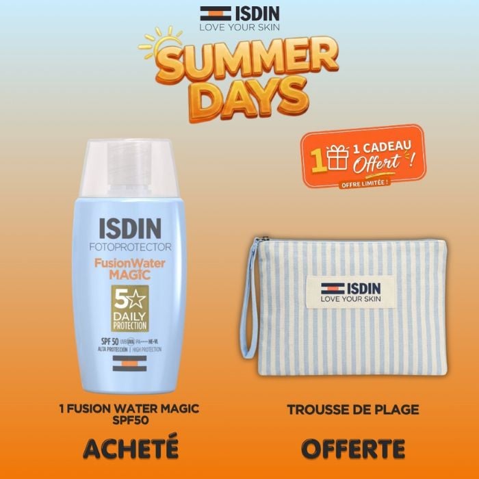ISDIN OFFRE FOTOPROTECTOR FUSION WATER MAGIC SPF 50+ 50 ML + TROUSSE DE PLAGE OFFERTE