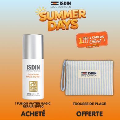 ISDIN OFFRE FOTOPROTECTOR FUSION WATER MAGIC REPAIR SPF50 50ML + TROUSSE DE PLAGE OFFERTE