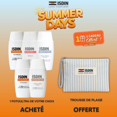 ISDIN OFFRE FOTOULTRA 100 ISDIN ACTIVE UNIFY COLOR FUSION FLUID SPF50+ 50 ML + TROUSSE OFFERTE