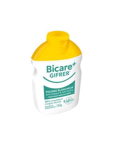 GIFRER BICARE+ POUDRE BLANCHEUR ANTI PLAQUE ET ANTI TARTRE FRAICHEUR MENTHE VERTE 60G