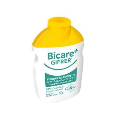 GIFRER BICARE+ POUDRE BLANCHEUR ANTI PLAQUE ET ANTI TARTRE FRAICHEUR MENTHE VERTE 60G