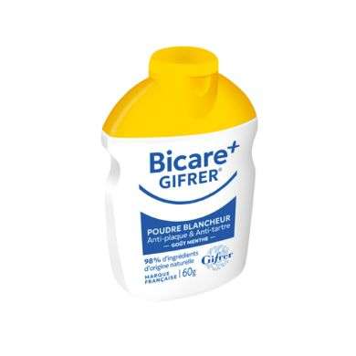 GIFRER BICARE+ POUDRE BLANCHEUR ANTI PLAQUE ET ANTI TARTRE GOUT MENTHE 60G
