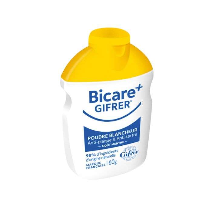 GIFRER BICARE+ POUDRE BLANCHEUR ANTI PLAQUE ET ANTI TARTRE GOUT MENTHE 60G