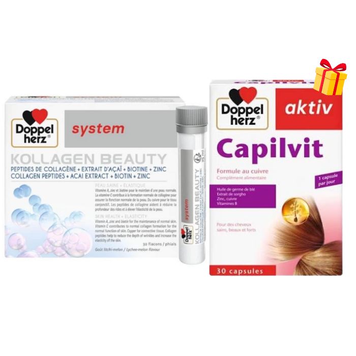 DOPPELHERZ OFFRE KOLLAGEN BEAUTY 30 FLACONS + AKTIV OMEGA3 30 CAPSULES OFFERT