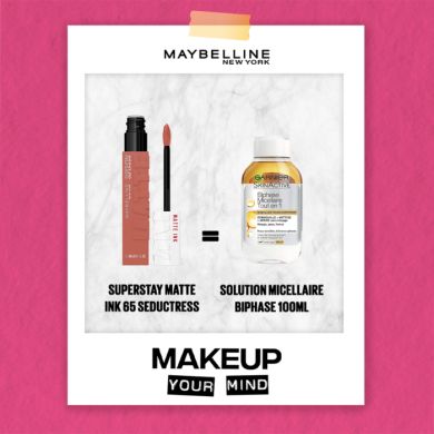 MAYBELLINE OFFRE SUPERSTAY MATTE INK 65 SEDUCTRESS + SOLUTION MICELLAIRE BIPHASE 100 ML OFFERTE
