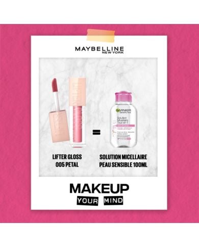 MAYBELLINE OFFRE LIFTER GLOSS 005 PETAL + SOLUTION MICELLAIRE PEAU SENSIBLE 100 OFFERT ML