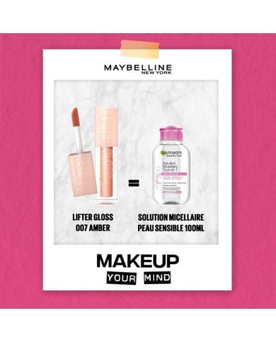 MAYBELLINE OFFRE LIFTER GLOSS 007 AMBER + SOLUTION MICELLAIRE PEAU SENSIBLE 100 OFFERT ML