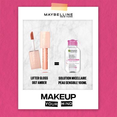 MAYBELLINE OFFRE LIFTER GLOSS 007 AMBER + SOLUTION MICELLAIRE PEAU SENSIBLE 100 OFFERT ML