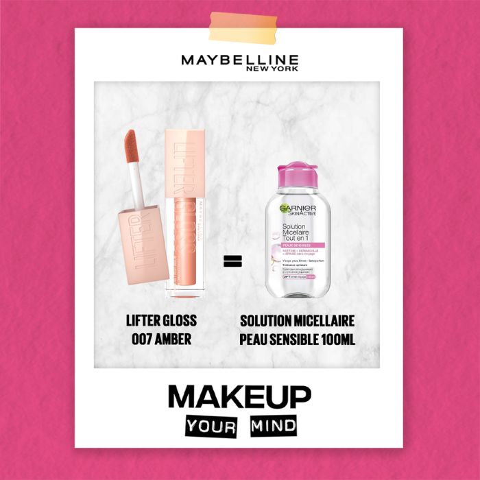 MAYBELLINE OFFRE LIFTER GLOSS 007 AMBER + SOLUTION MICELLAIRE PEAU SENSIBLE 100 OFFERT ML