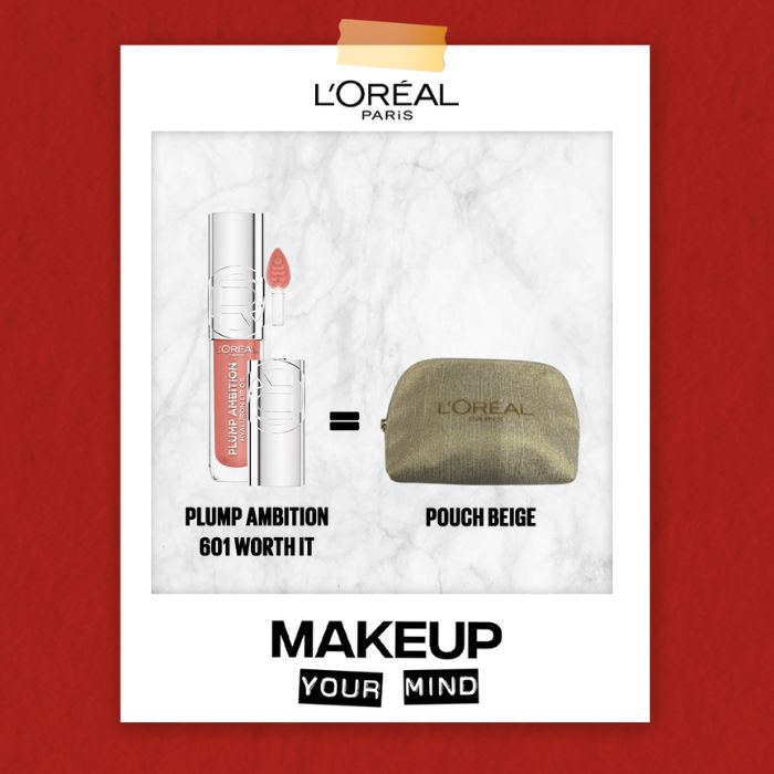 L'OREAL PARIS OFFRE PLUMP AMBITION HYALURON LIP OIL + POUCH BEIGE OFFERTE