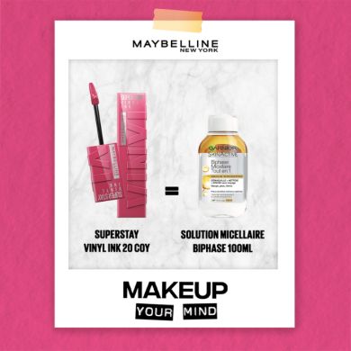 MAYBELLINE OFFRE SUPERSTAY VINYL INK 20 COY + SOLUTION MICELLAIRE BIPHASE 100 ML
