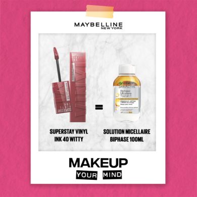 MAYBELLINE OFFRE SUPERSTAY VINYL INK 40 WITTY + SOLUTION MICELLAIRE BIPHASE 100 ML