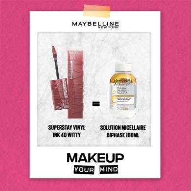 MAYBELLINE OFFRE SUPERSTAY VINYL INK 40 WITTY + SOLUTION MICELLAIRE BIPHASE 100 ML