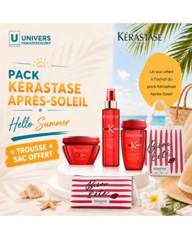 KERASTASE PACK SOLEIL BAIN 250 ML + HUILE 150 ML + MASQUE 200 ML + TROUSSE ET SAC OFFERT