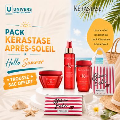 KERASTASE PACK SOLEIL BAIN 250 ML + HUILE 150 ML + MASQUE 200 ML + TROUSSE ET SAC OFFERT