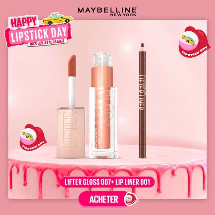MAYBELLINE PACK LIFTER GLOSS 007 AMBER + LIP LINER 001 CROSS THE LINE
