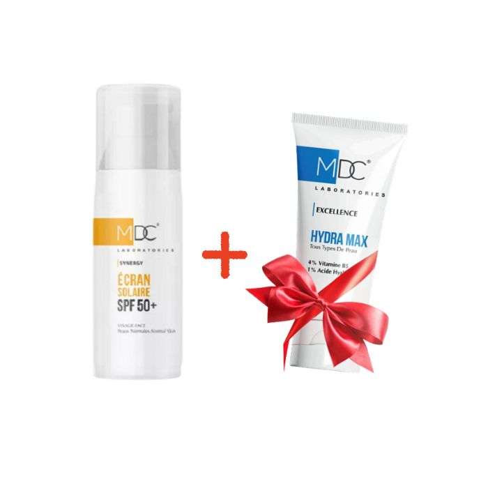 MDC PACK SYNERGY ECRAN SOLAIRE SPF 50+ PEAUX GRASSES 50 ML + CREME HYDRATANTE OFFERTE