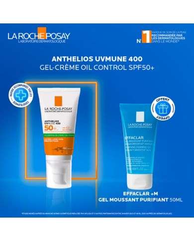 LA ROCHE POSAY OFFRE ANTHELIOS UVMUNE400 OIL CONTROL SPF 50 + GEL MOUSSANT 50ML OFFERT