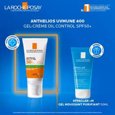 LA ROCHE POSAY OFFRE ANTHELIOS UVMUNE400 OIL CONTROL SPF 50 + GEL MOUSSANT 50ML OFFERT