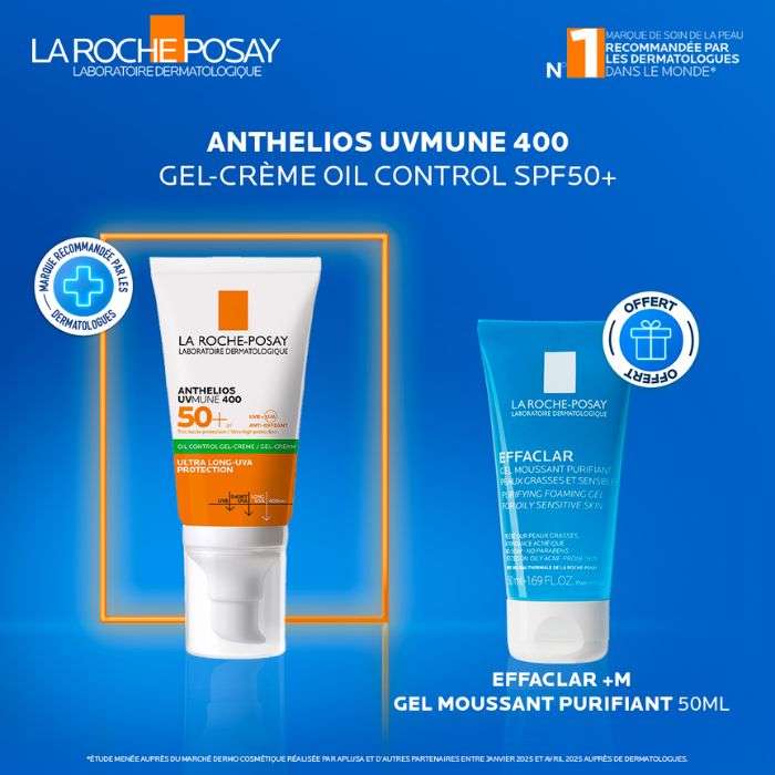 LA ROCHE POSAY OFFRE ANTHELIOS UVMUNE400 OIL CONTROL SPF 50 + GEL MOUSSANT 50ML OFFERT