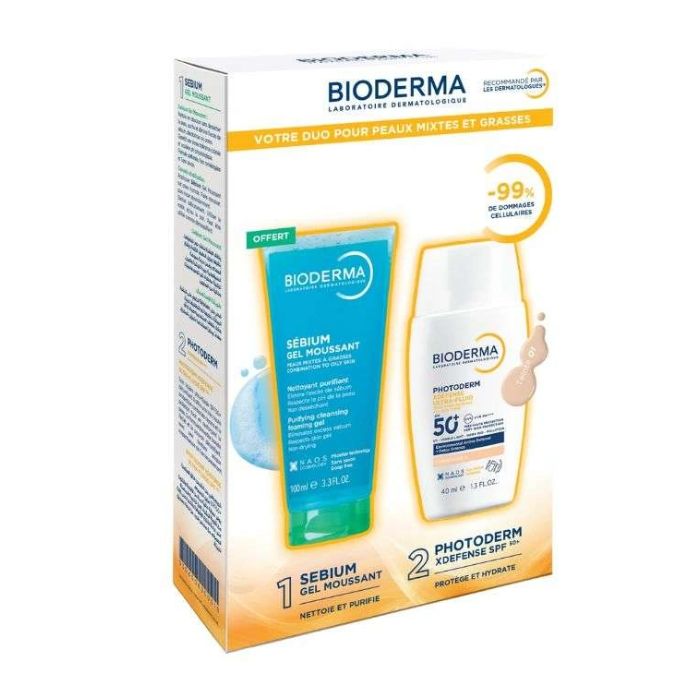 BIODERMAOFFRE PHOTODERM XDEFENSE ULTRA FLUID SPF 50+ TEINTE 01 40 ML + SEBIUM GEL MOUSSANT OFFERT