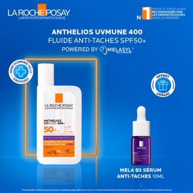 LA ROCHE POSAY OFFRE ANTHELIOS UVMUNE 400 FLUIDE ANTI TACHES SPF50+ 50 ML + SERUM MELA B3 10ML OFFERT