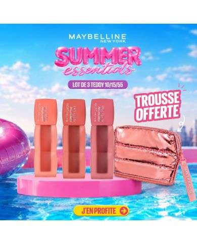 MAYBELLINE LOT DE 3 SUPERSTAY TEDDY TINT 10-15-55 + TROUSSE OFFERTE