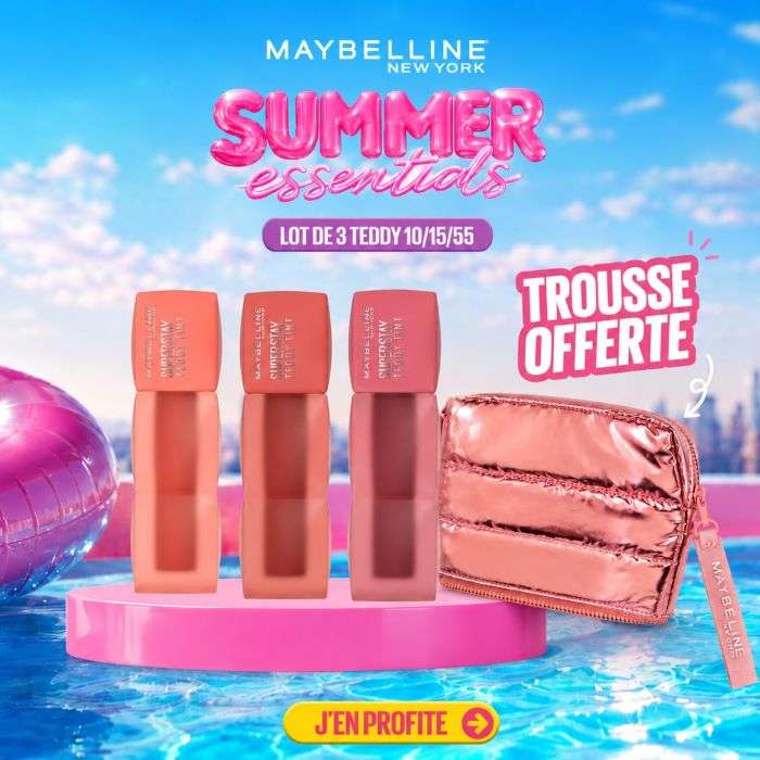 MAYBELLINE LOT DE 3 SUPERSTAY TEDDY TINT 10-15-55 + TROUSSE OFFERTE