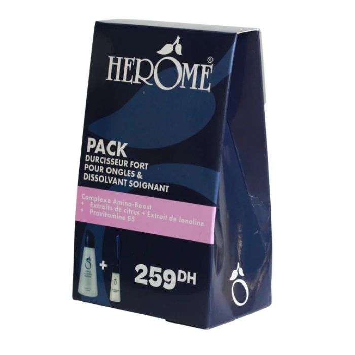 HEROME DISSOLVANT SOIGNANT 120ML + DURCISSEUR FORT POUR ONGLES 10ML