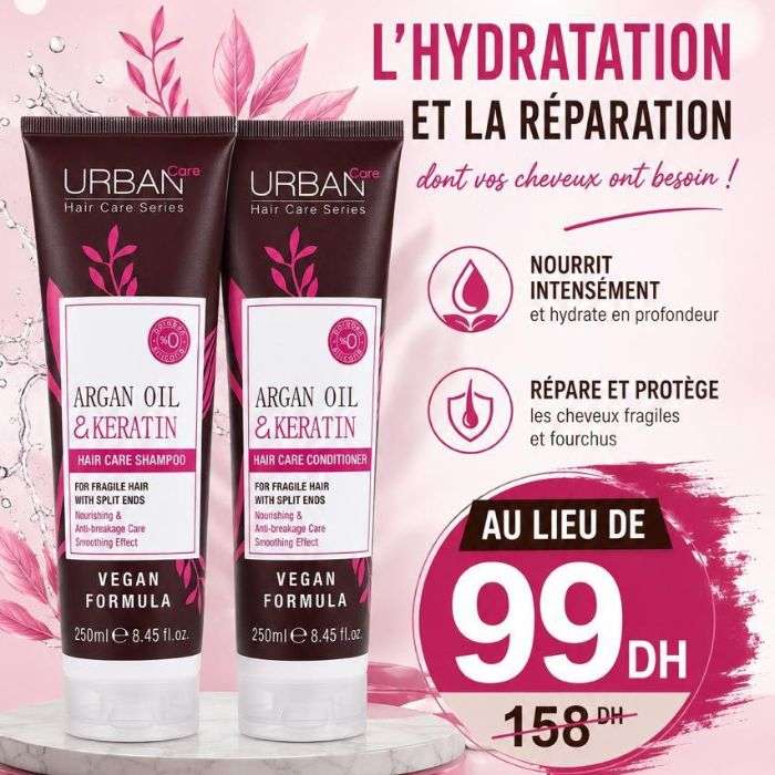 URBAN CARE COFFRET ARGAN OIL ET KERATIN SHAMPOING 250ML+ CONDITIONER 250ML